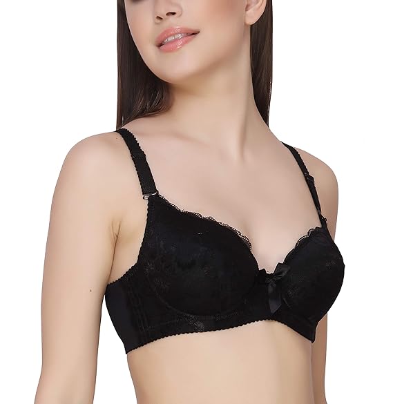 GLAMORAS Women’s Lace Bra – Cotton Spandex, Padded with Underwire, Elegant Floral Design